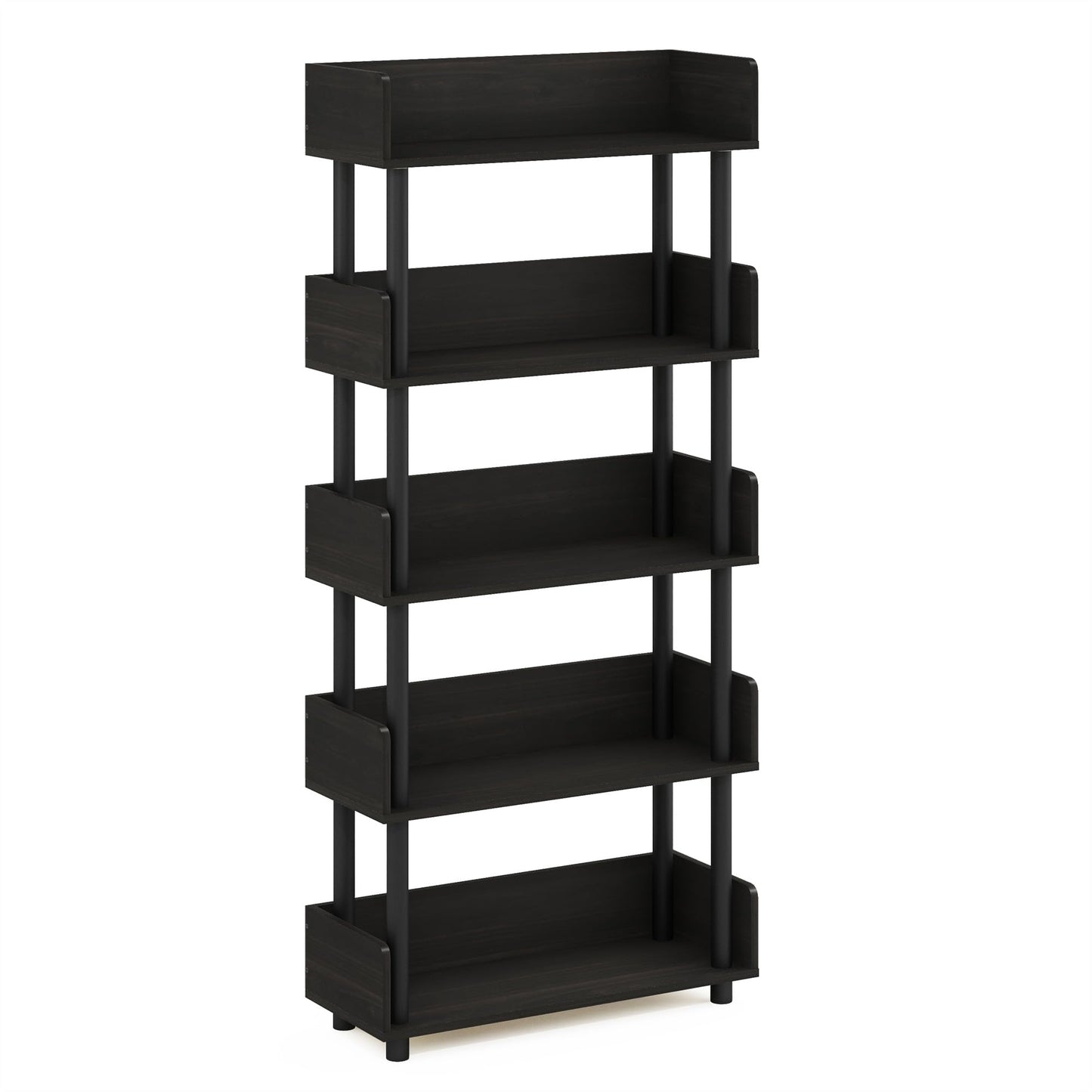 Furinno Turn-N-Tube Storage Shelves, 5-Tier Open Book Shelf with Round Corner Top Edges, Corner Shelf, for Living Room, Bedroom, Home Office, Espresso