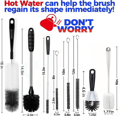 ALINK 11-Pack Bottle Cleaning Brush Set - Long Handle Bottle Cleaner for Washing Narrow Wine/Beer Bottles, Thermos, HydroFlask Tumbler, Sports Water Bottles, Kettle/Lid Brush, Straw Brush Black