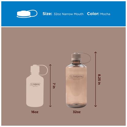 Nalgene 32 oz Narrow Mouth Water Bottle | BPA-Free, Durable & Leak Proof, Lightweight Bottle for Hiking, Gym & Travel, Mocha