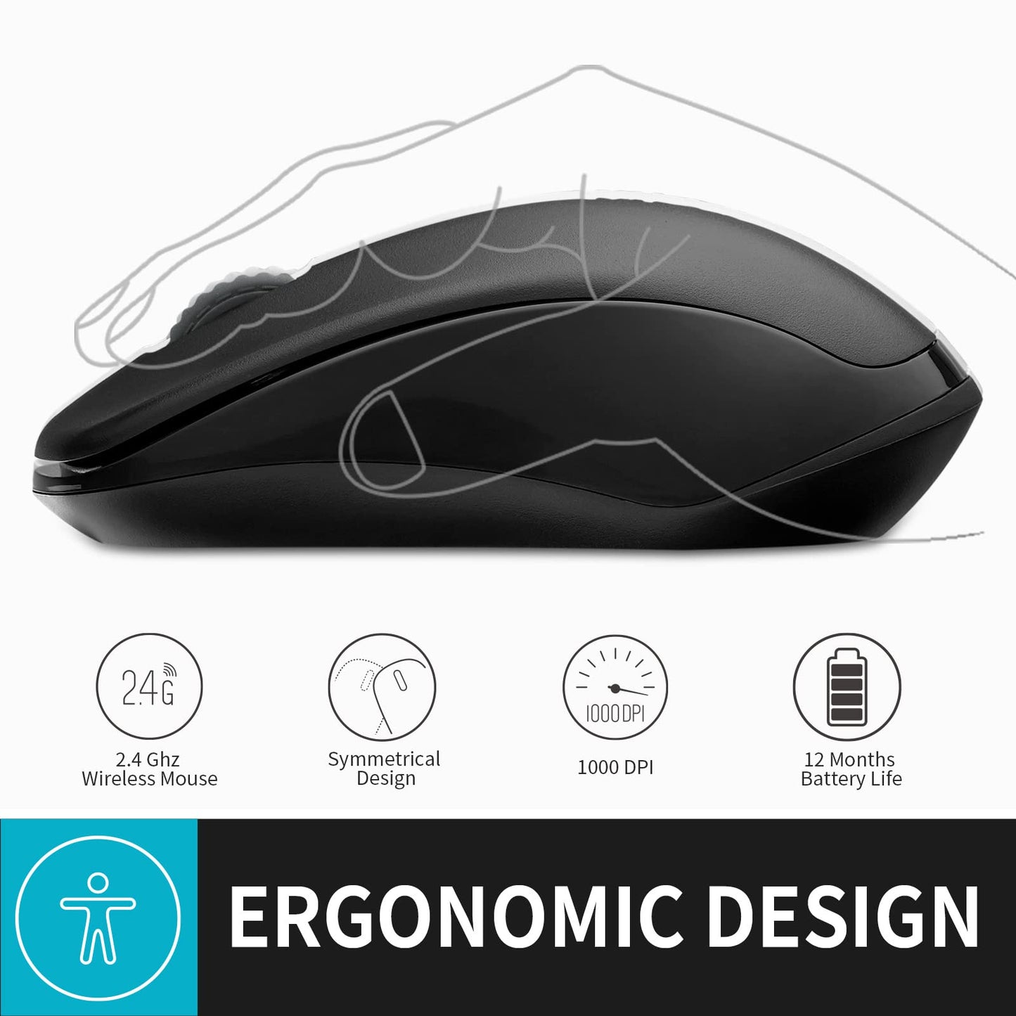 RAPOO 1680 Quiet 2.4GHz Wireless Mouse 1000 DPI 3 Buttons Optical Mouse