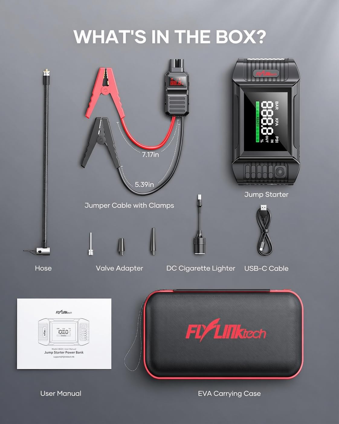 FLYLINKTECH Car Battery Jump Starter with Air Compressor