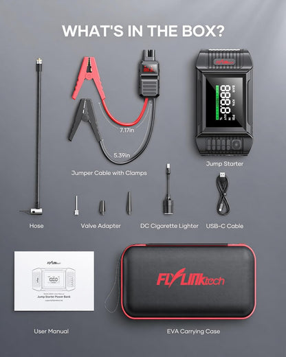 FLYLINKTECH Car Battery Jump Starter with Air Compressor