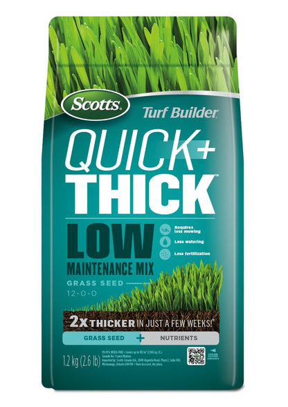 Scotts Turf Builder Quick + Thick Low Maintenance Grass Seed Mix, 1.2kg (182 sq Meters / 1,965 sq feet Coverage) | Grow Thick Green Grass with Less Work, Less Mowing (Easy Lawn Care)