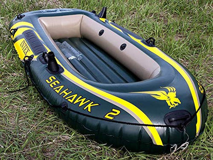 INTEX 68347EP Seahawk 2 Inflatable Boat Set: Includes Deluxe 48in Aluminum Oars and High-Output Pump – SuperStrong PVC – Fishing Rod Holders – 2-Person – 520lb Weight Capacity