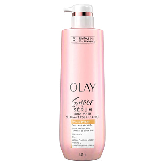 Olay Super Serum Body Wash for Extra Dry Skin, Serum Complex for Luminous Skin, 547 mL