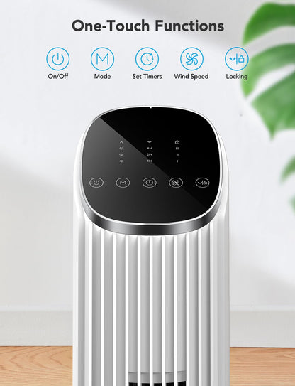 GoveeLife White Tower Fan for Bedroom, 36" Smart Floor Fan with App/Voice Control, Temperature Sensor, 5 Modes 8 Speeds(25ft/s), 29dB Quiet Oscillating Fan for Office, 24H Timer, Auto Cooling