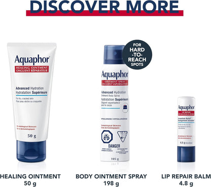Aquaphor Healing Ointment, Multipurpose Ointment for Dry, Cracked Skin, Chafing, Cuticle Care, Fragrance Free, Non Greasy and Non Comedogenic Body Moisturizer, Dermatological Skin Care, 50g Tube