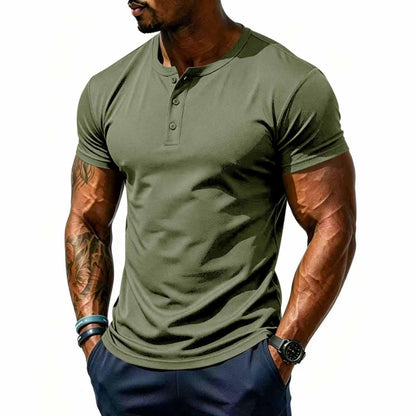 Mens T-Shirts Short Sleeve Button Henley Shirts Placket Crew Neck Slim Fit Breathable Casual Workout Quick Dry Tee Tops Army Green S Small