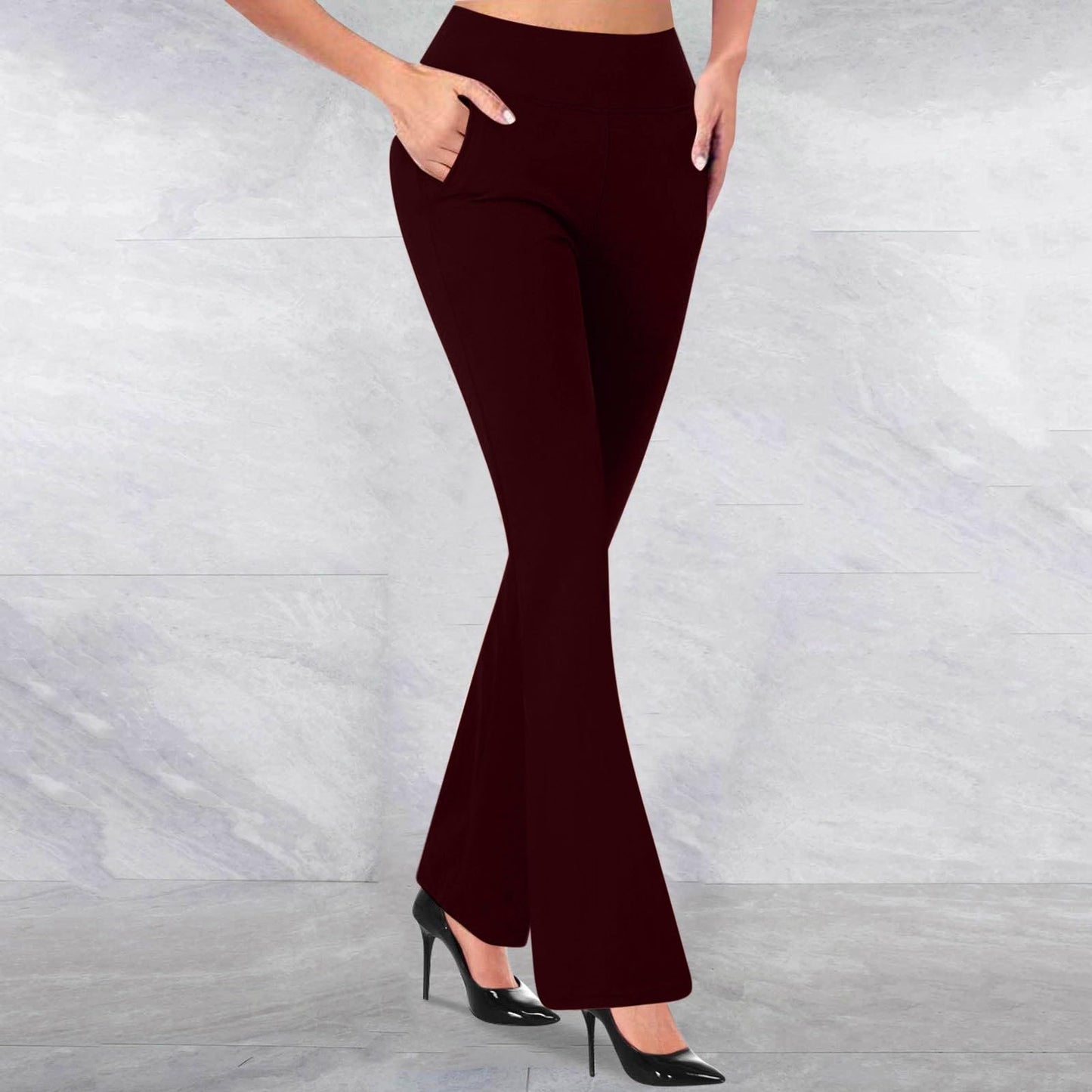 Dress Pants for Women Plus Size Business Casual Plus Size Women Dress Pants Women Business Casual Flare Pants High Waisted Work Slacks Slim Fit Stretch Trousers with Side Pockets Wine,L
