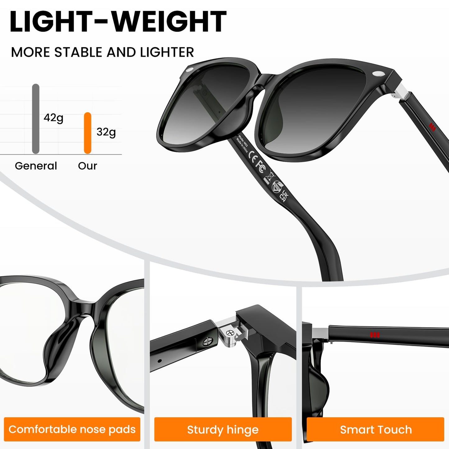 2026 Smart Glasses for Men & Women, 32g Ultra-Light, HD Calling, AI Translation/Music/Voice Control, Bluetooth Sunglasses with Photochromic Lens for Daily Use, Travel(Black)