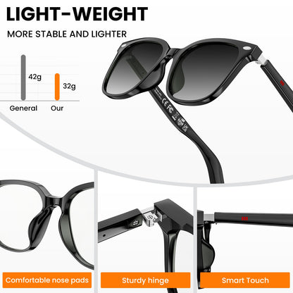 2026 Smart Glasses for Men & Women, 32g Ultra-Light, HD Calling, AI Translation/Music/Voice Control, Bluetooth Sunglasses with Photochromic Lens for Daily Use, Travel(Black)