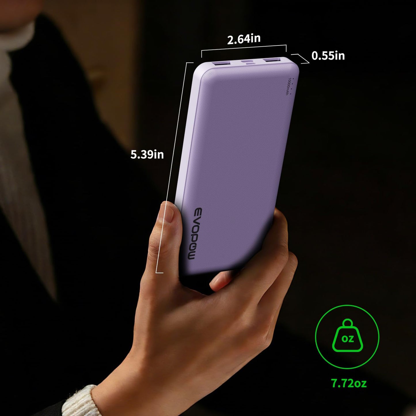 2-Pack Portable Charger, Slimmer 10000mAh Power Bank, Fast Charging Battery Pack, USB C in&Out External Portable Power Bank for iPhone Tablet Samsung Pixel Headphones etc (Blue&Purple)