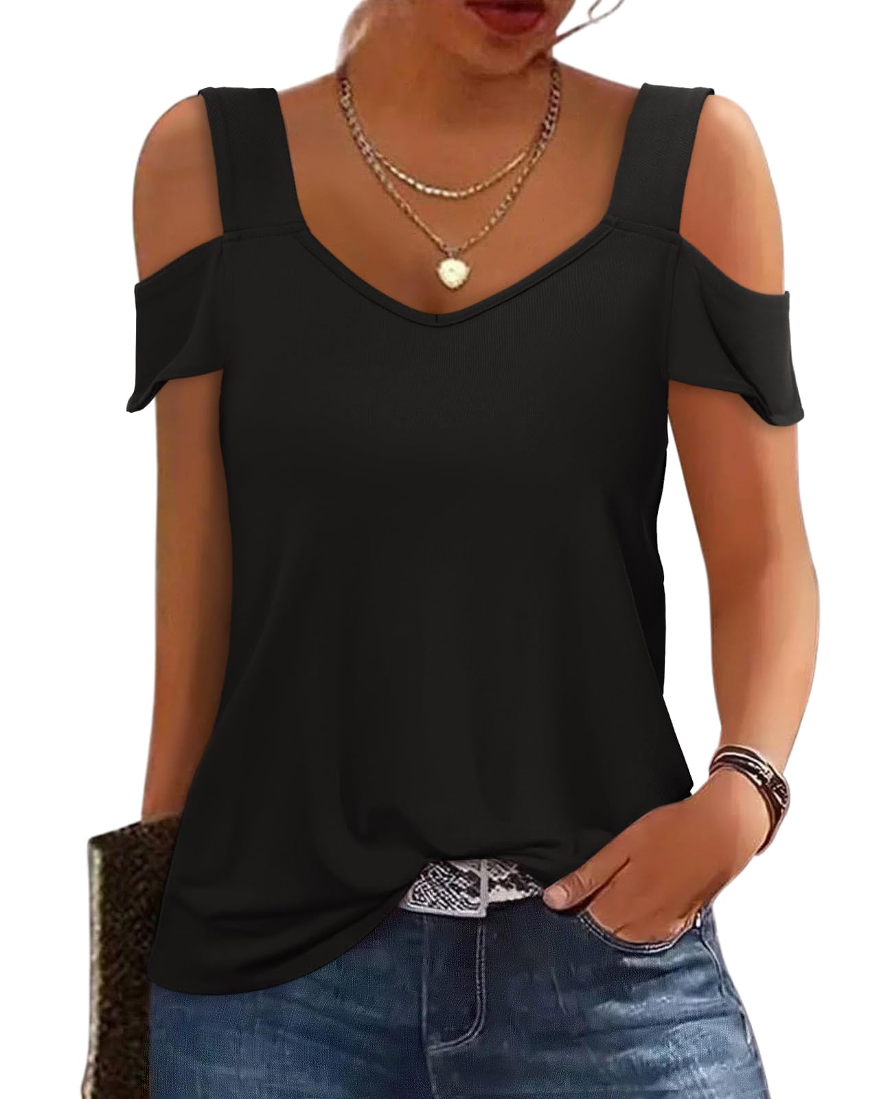 RIROW Summer Cold Shoulder Tops Womens Tank Tops Off the Shoulder Shirts L