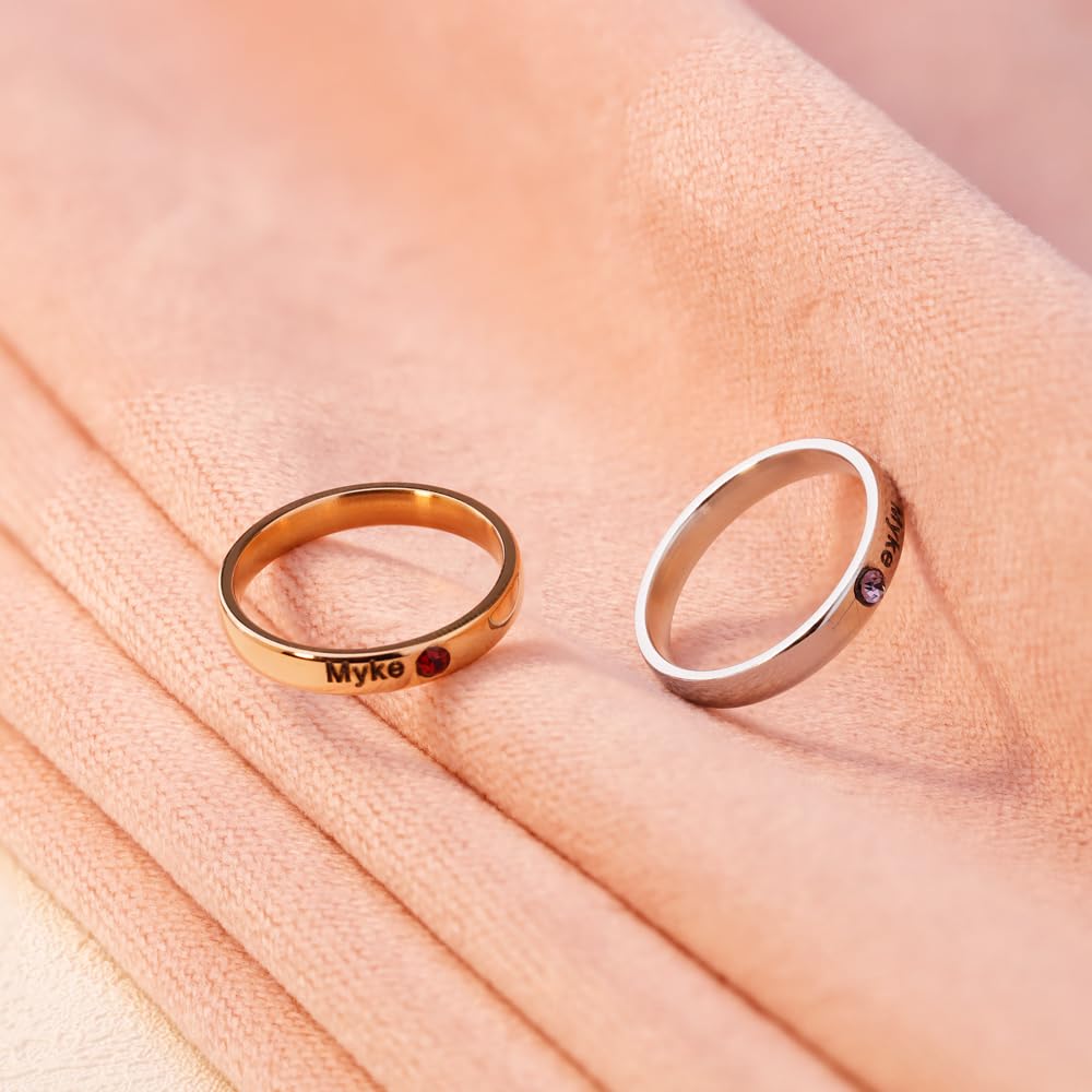 1PCS Custom Name Rings for Friend, Personalized Stacking Ring Engraved Birthstone Dainty Ring for Women Promise Rings for Her (6)
