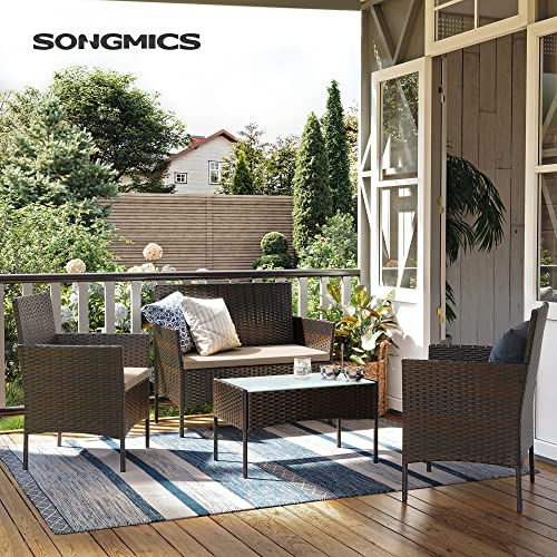 SONGMICS Patio Furniture Set, Outdoor PE Rattan Conversation Sets | Outdoor Table and 2 Chairs, Loveseat, Patio Garden Furniture, for Balcony Deck, Brown and Beige UGGF004KZ02