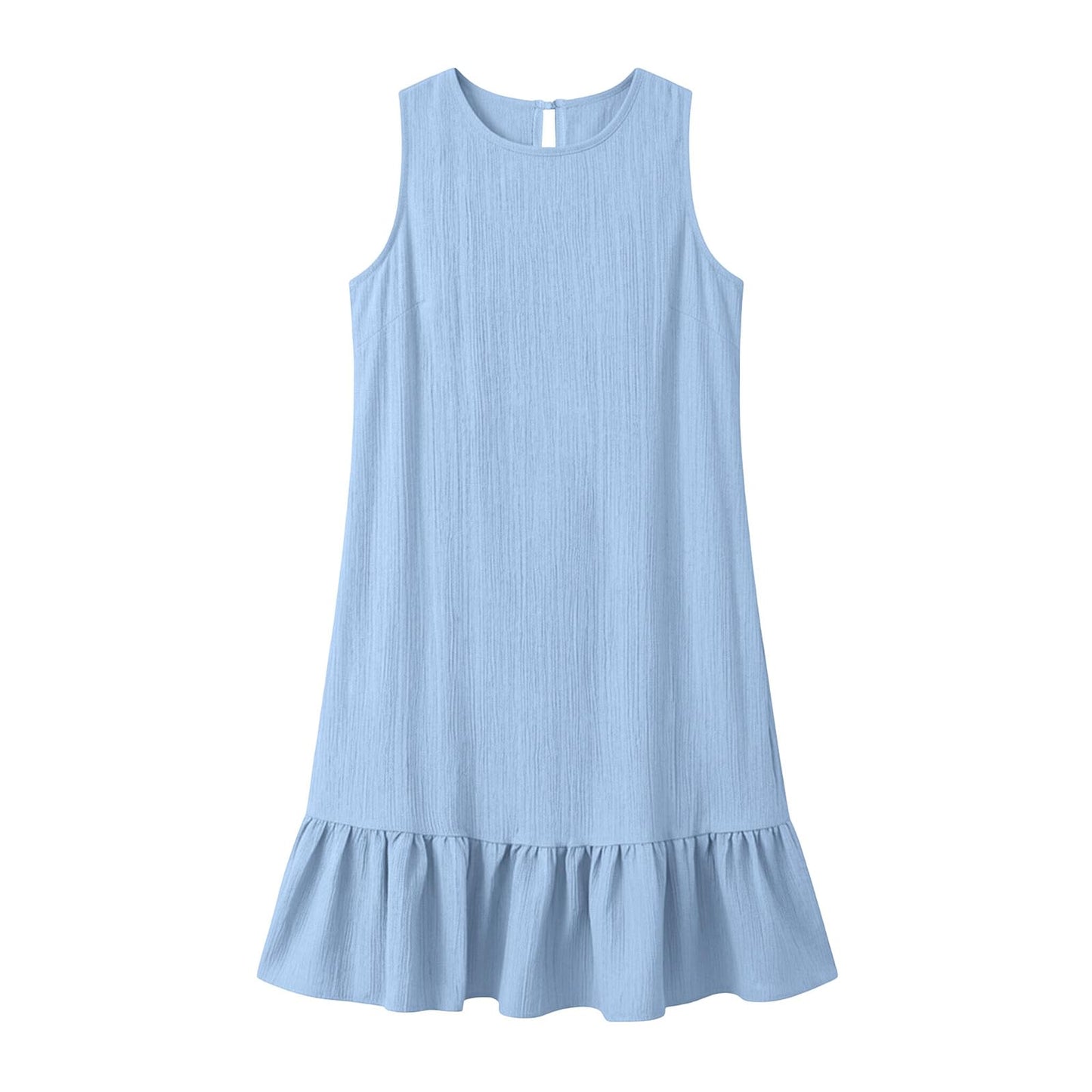 Women Summer Tank Dress Loose Fit Mini Sun Dresses Comfy Casual Shift Dress Trendy Ruffle Hem Sundress Resort Wear Light Blue