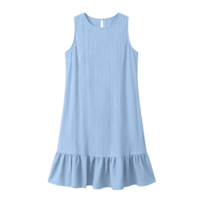 Women Summer Tank Dress Loose Fit Mini Sun Dresses Comfy Casual Shift Dress Trendy Ruffle Hem Sundress Resort Wear Light Blue