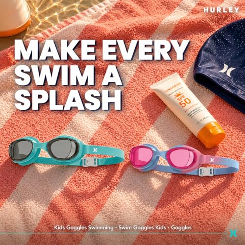 Hurley Youth Solari Blue & Pink Swim Goggles 2 pack Trap Blist