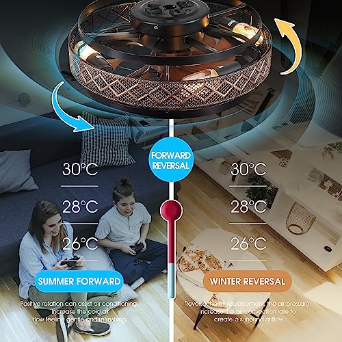 18" Low Profile Caged Ceiling Fans with Lights and Remote, Flush Mount Ceiling Fan with Light, Bedroom Fan, Small Industrial Black Ceiling Light Fixture, Reversible(Bulbs not Included)
