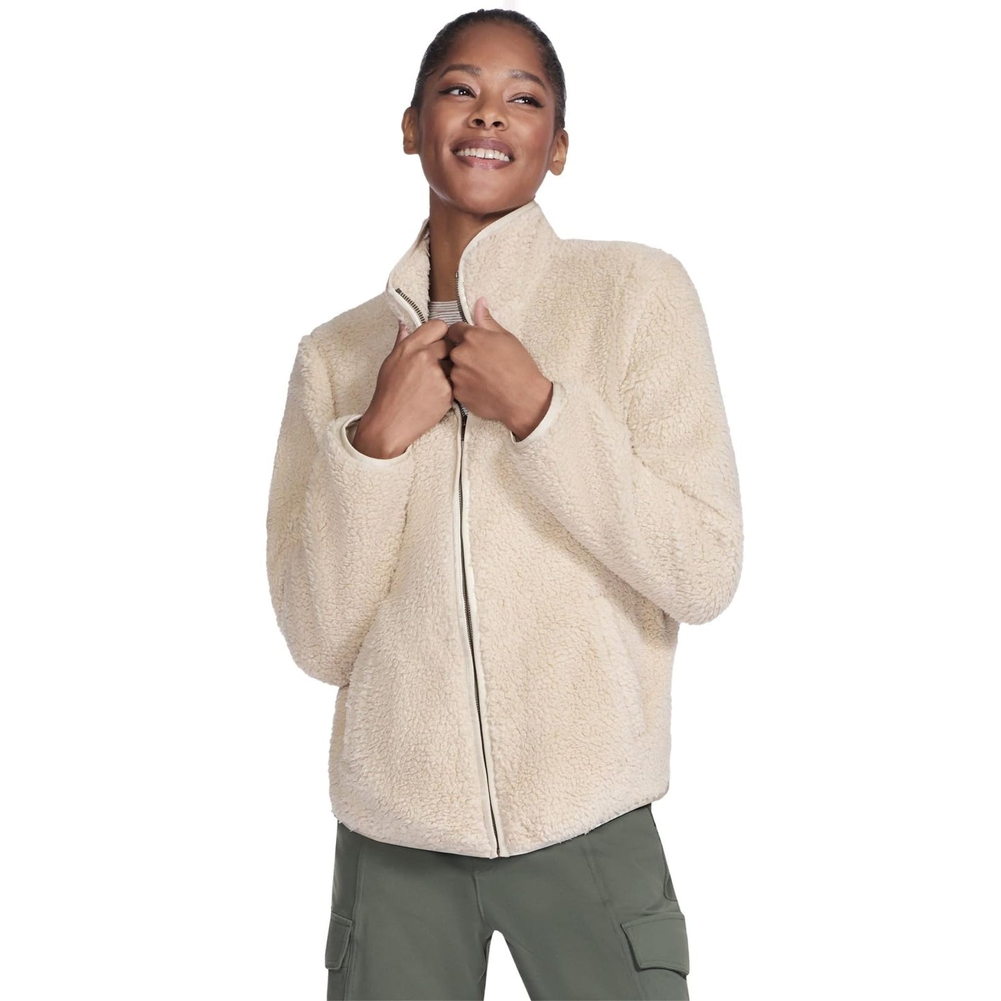 Skechers Women's Standard Go Walk Sherpa Full Zip Jacket, Sahara