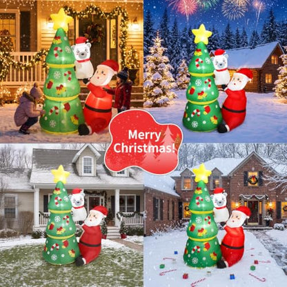 WildVenture 6ft Christmas Decoration Inflatable -Santa Helps Bear Climb