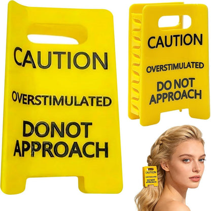 2Pcs Overstimulated Caution Sign Hair Claw Clip, Yellow Do Not Approach Hair Clip for Thick Hair, Strong Grip Funny Hair Accessories for Women, Coworkers & Friends, Funny Gag Gift (Small+Large)