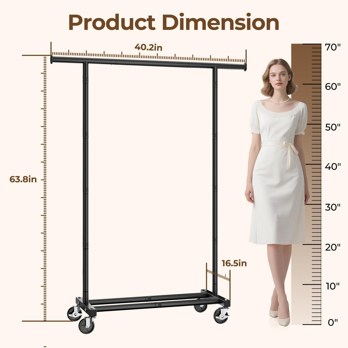 HYSEYY Clothing Rack, Rolling Clothes Rack, Metal Garment Rack with Lockable Wheels & Storage Shelf, Sturdy Coat Rack for Bedroom, Laundry Room, Portable Wardrobe Rack - 162H x 102W x 42D cm (Black)