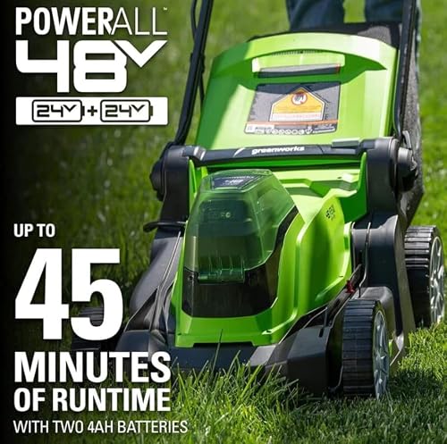 Greenworks 48V (24V x 2) 17" Cordless (Push) Lawn Mower (200+ Compatible Tools), (2) 4.0Ah Batteries and Dual Port Rapid Charger Included