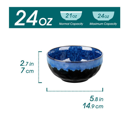vancasso Starry 24oz Bowls for Soup, Ceramic Soup Bowls Set of 4, Blue Cereal Bowls Set, Salad Bowls Set of 4, Pasta Oatmeal Bowls, Lead-Free, Dishwasher & Microwave Oven Safe, Blue