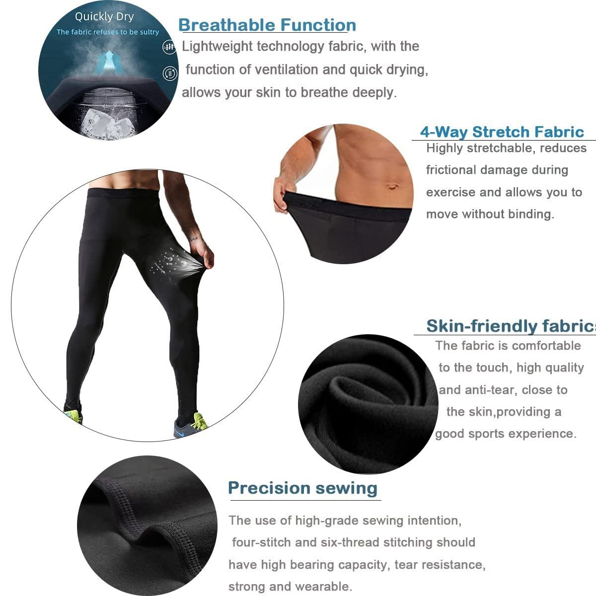 Smatstyle Men’s Compression Pants Athletic Compression Leggings Sports Tights Fit Running Base Layer Workout Basketball Gym (CA/US, Alpha, Large, Regular, Regular, White)