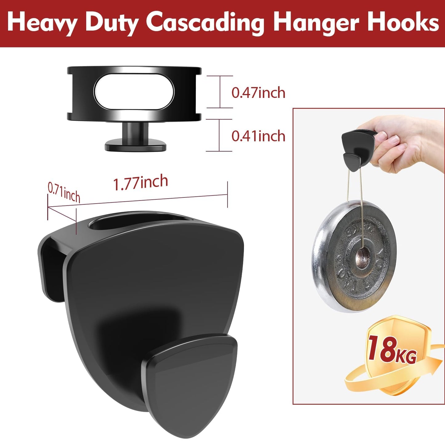 Space Saving Hangers 20Pcs, Upgrade 40Lb(Max) Heavy Duty Hanger Hooks Space Saver for Clothes, Hanger Connector Hooks, Plastic Clothes Hanger for Closet Organizer, Black