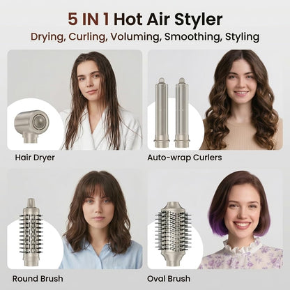 MESCOMB Hot Air Styler & Hair Dryer Brush, High Speed Air Styler for Drying, Volumizing, Curly, Wavy, Straighten, Negative Ionic Multi Styler Without Heat Damage,Platinum Champagne