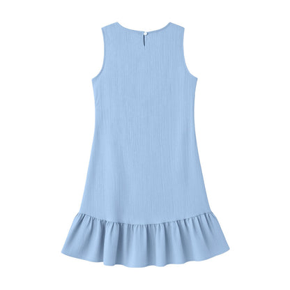 Women Summer Tank Dress Loose Fit Mini Sun Dresses Comfy Casual Shift Dress Trendy Ruffle Hem Sundress Resort Wear Light Blue
