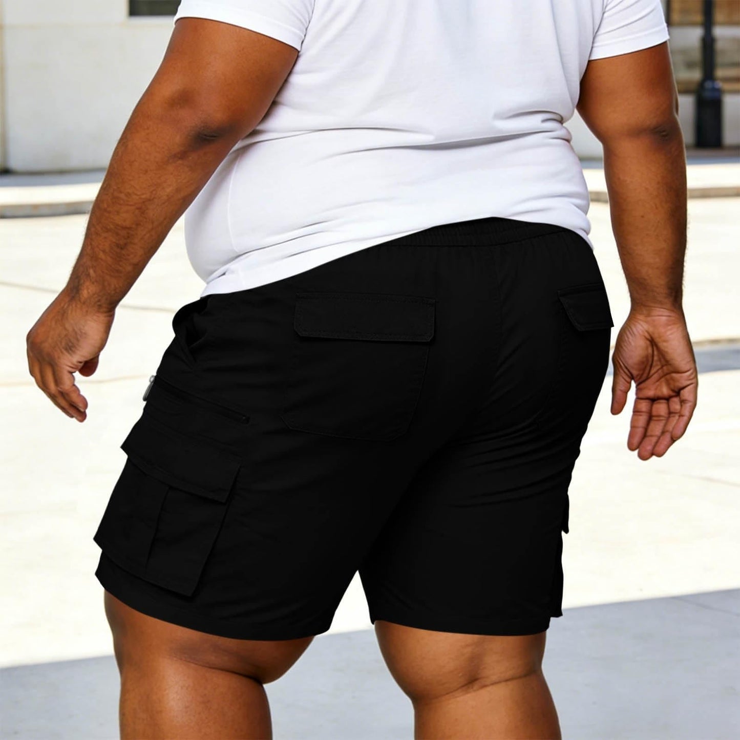 Men's Travel Lightweight Cargo Shorts Casual Quick Dry Comfort Hiking Shorts Elastic Waist Short Pants with Pocket Black,Small
