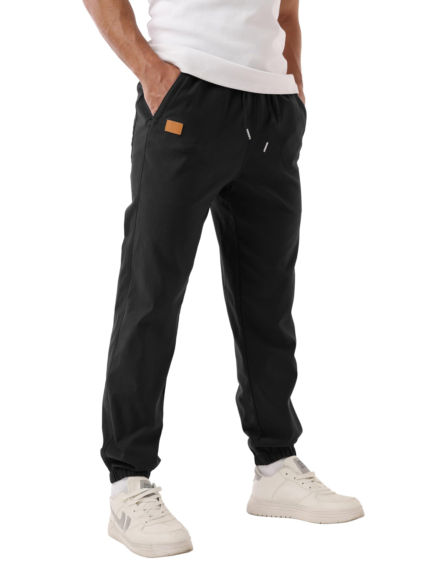 IWOLLENCE Mens Pants Casual Sweatpants for Men Joggers Elastic Waist Cotton Drawstring Chino Track Pant with Pockets Black XL