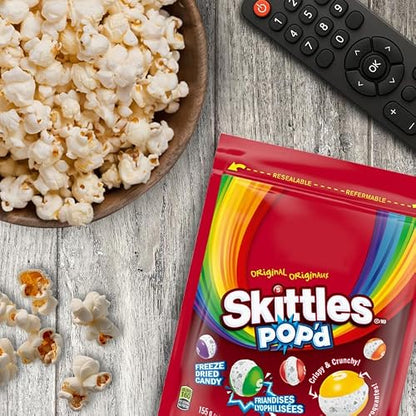 SKITTLES POP’D Original Freeze-Dried Candy, Crunchy Fruity Candy Snack for Sharing, Movie Nights & Parties, 155g