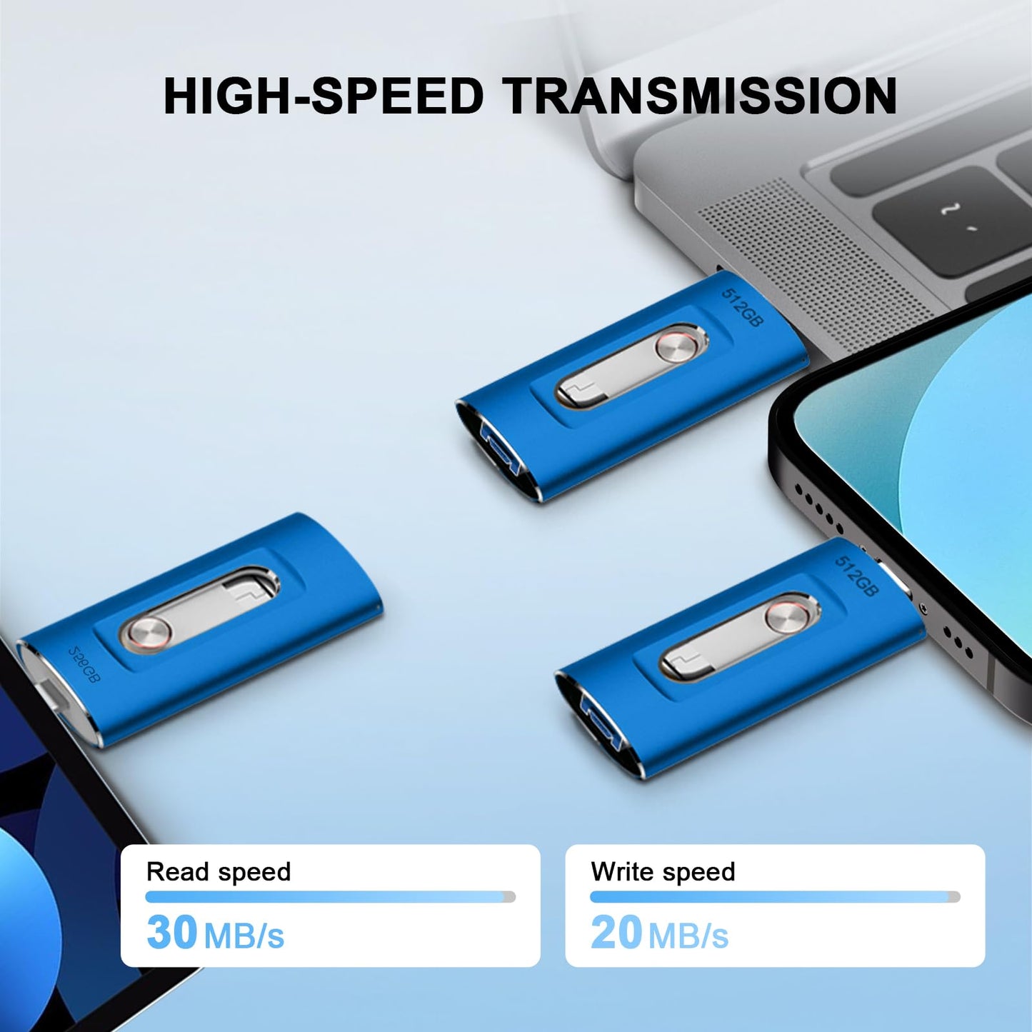 512GB Flash Drive, 3-in-1 USB Flash Drive Thumb Drive Photo Stick, USB Memory Stick for Photos Videos, Smart for iPhone, High Speed Jump Drive Compatible for iPhone/iPad/Android/PC