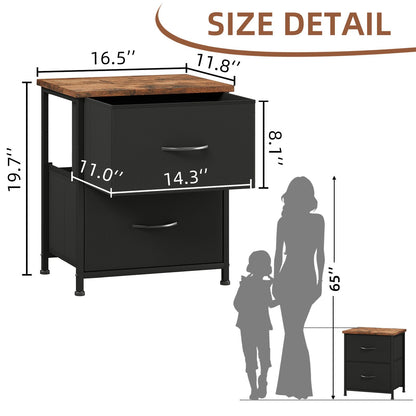 Somdot Nightstand, Bedside Table, 2 Drawers, Black Rustic Brown