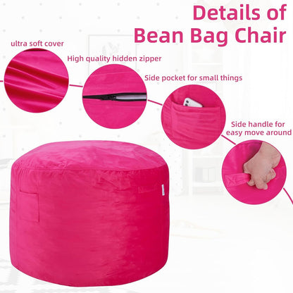 HABUTWAY 3FT Bean Bag Chair, Bean Bag Chair Adult with Velvet Cover,Beanbag Chair with Filler，Giant Bean Bag Chairs for Dorm Room, Living Room, Pink