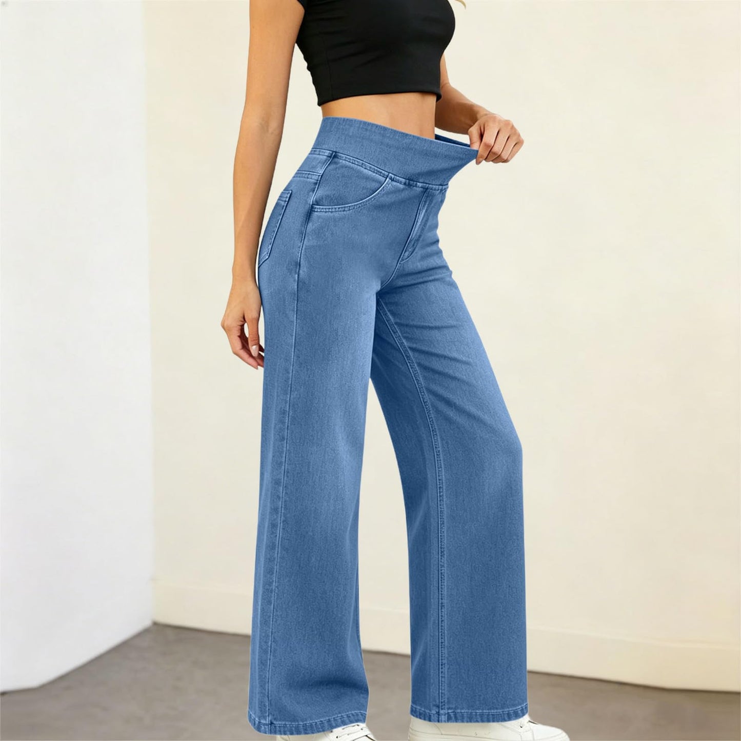 Jeans for Women Wide Leg High Waisted Baggy Trendy Straight Leg Loose Palazzo Denim Pants with Pockets 2026 Fashion Blue Medium