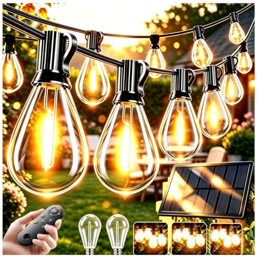 120FT Solar String Lights Outdoor with Remote, 32+2 LED Shatterproof Bulbs, USB Charging, Dimmable & Timable,S11 Waterproof Solar Lights for Outside Backyard Patio Garden Decor