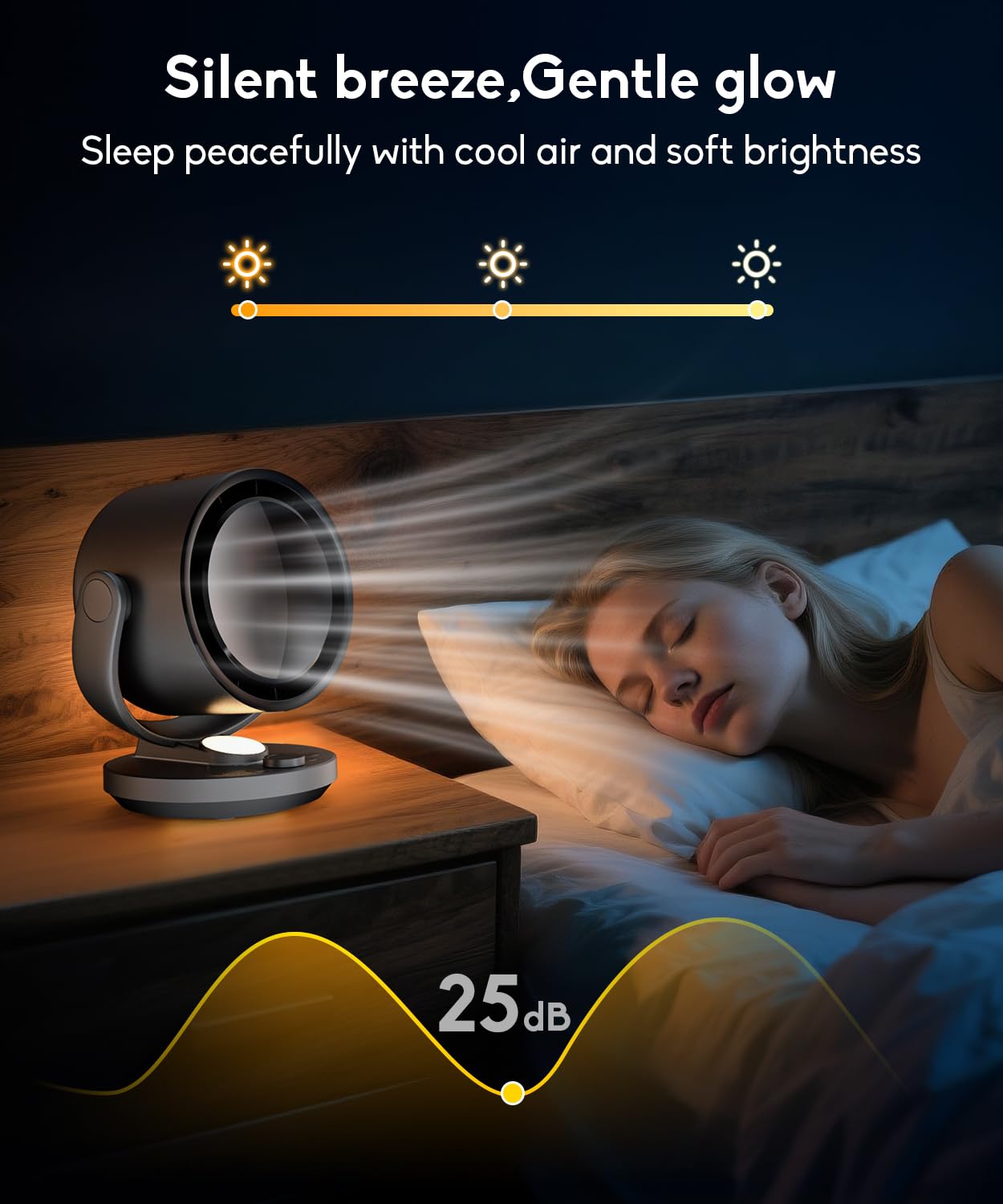 let'me Desk Fan, 100-Speed Table Fan with Digital Display, USB Rechargeable Portable Fan with Warm Night Light, 135°Auto Oscillating Fan and 12H Timer, Small Quiet Desk Fan for Bedroom, Home, Office