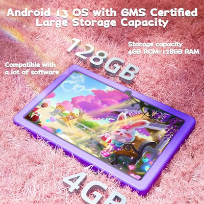 SGIN Tablet 10.1 Inch Tablet, 4(4+4) GB RAM 128GB ROM, Android 13 Tablets, Octa-Core 2.0Ghz Processor, 1280 * 800 IPS Screen, 2MP+8MP Camera, 6000mAh, WiFi, Bluetooth 5.0 (Purple)