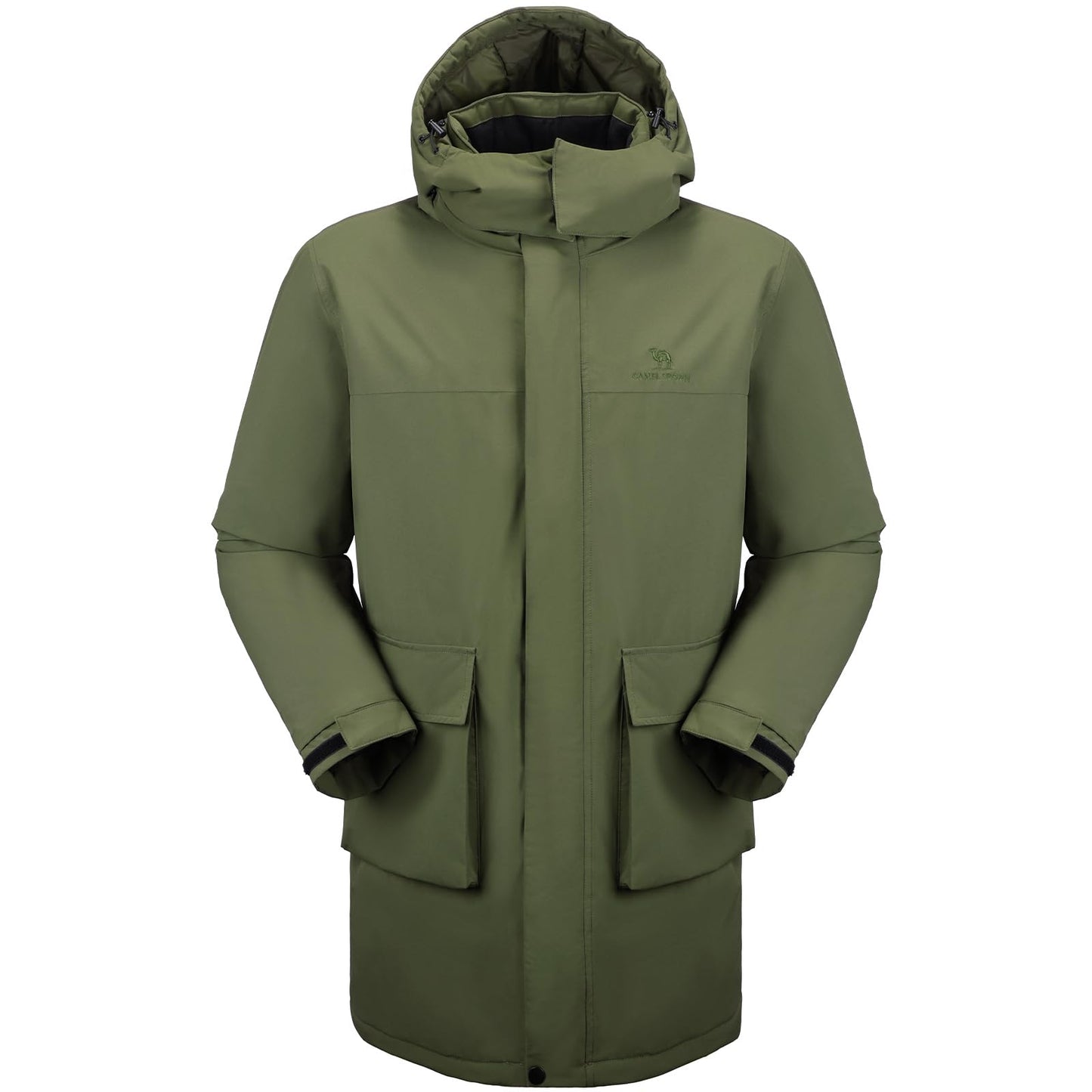 CAMELSPORTS Mens Winter Coats Long Warm Jacket with Hood Casual Quilted Puffer Parka Windproof Jackets, 601-green, Large