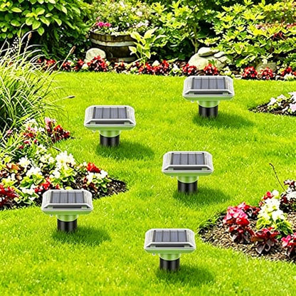 Solar Powered Animal Ground Stakes 4 Pack, Vibration & Pulse Sound Device, IP66 Waterproof for Lawn Yard Outdoor, Green