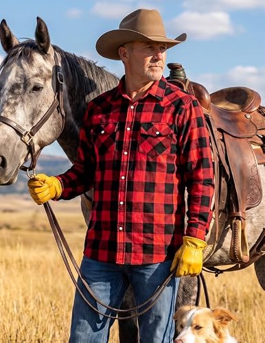 TARAINYA Men's Flannel Pearl Snap Plaid Western Cowboy Long Sleeve Shirt