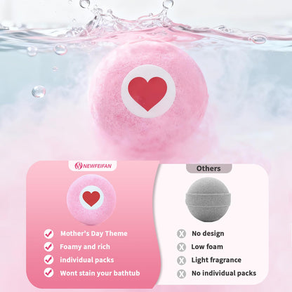 Bath Bombs for Women XXL, Basket Set for Mothers Day Gifts for Mom, 4-Pack Handmade Natural & Organic Rose Essential Oil, Pink Teacher Appreciation Gifts for Wife Daughter Girlfriend Coworkers