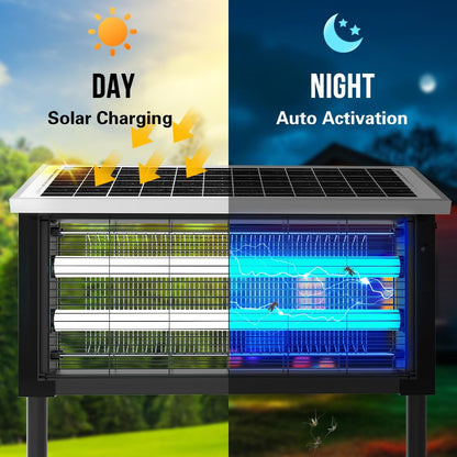 Bug Zapper Outdoor Solar, 4000V Electric Fly Mosquito Trap with LED Lamp, Waterproof & Portable Insect Control for Patio, Yard, Camping, Home, Garden