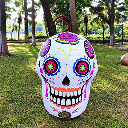 4ft Halloween Inflatable Sugar Skull Blow up Outdoor Decorations with LED