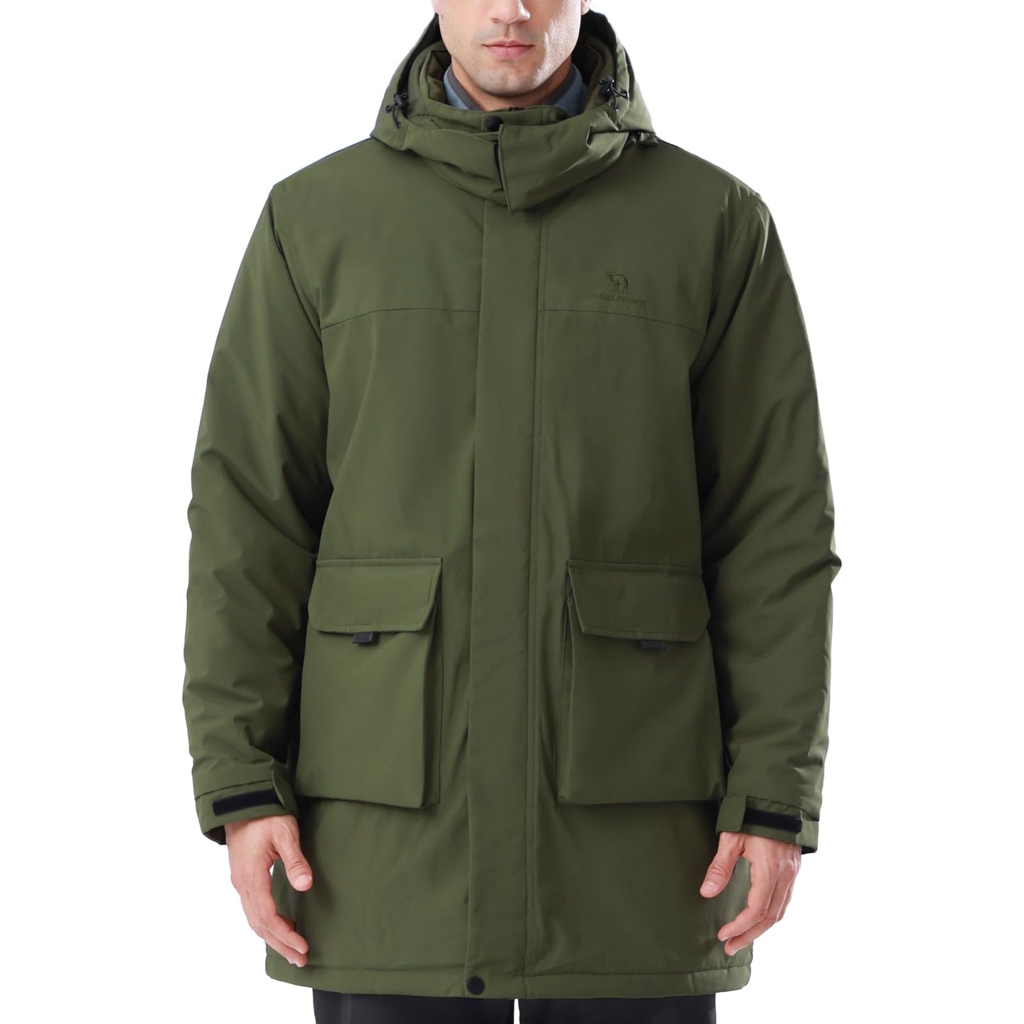 CAMELSPORTS Mens Winter Coats Long Warm Jacket with Hood Casual Quilted Puffer Parka Windproof Jackets, 601-green, Large